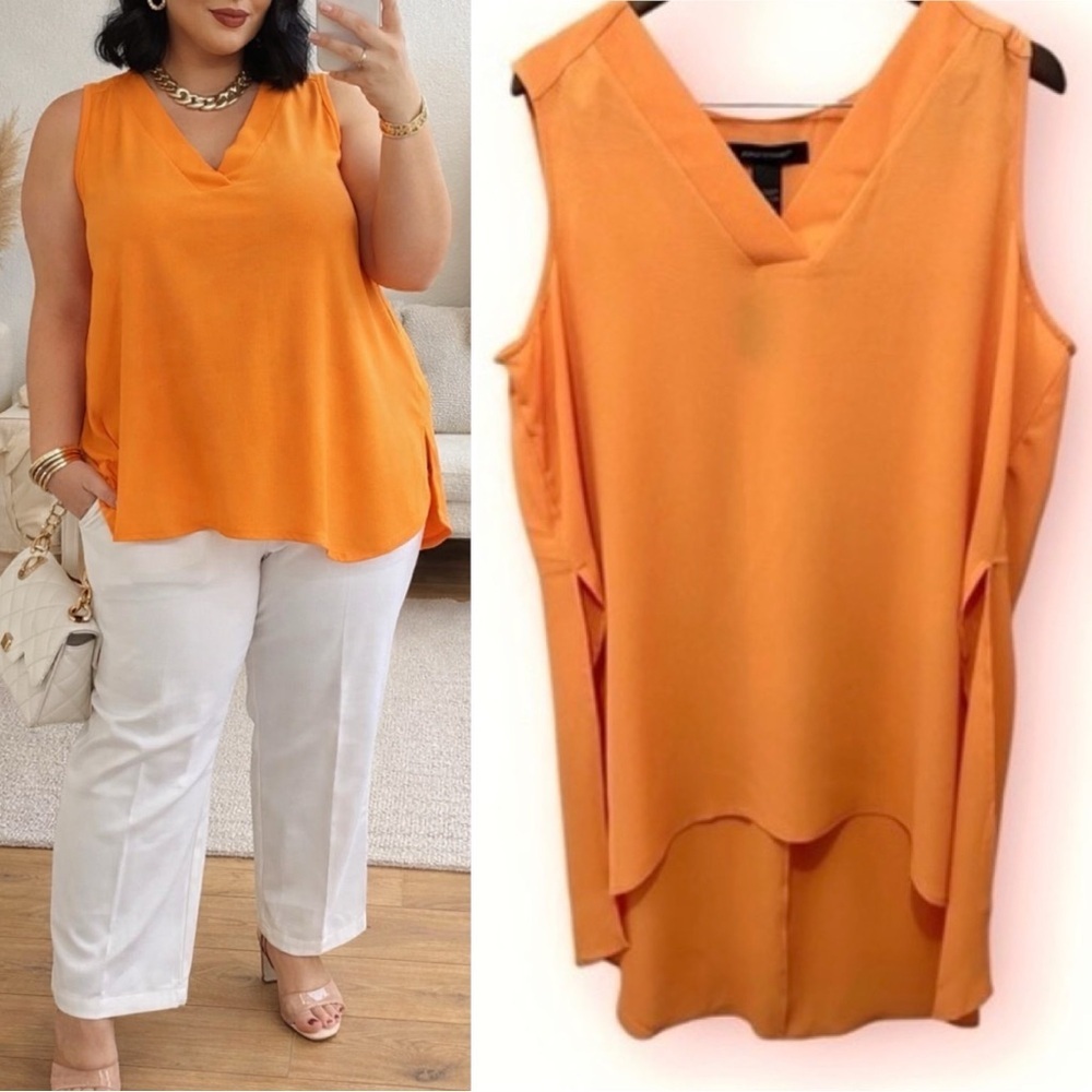 034 Ashley Stewart |NWT $39.5 Orange Sleeveless High-Low Tunic Blouse (Sz 18/20)